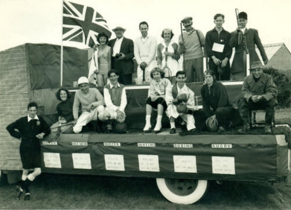 Lewis Bartlett with the Sports Club float ‘Different Sports’ in 1958
